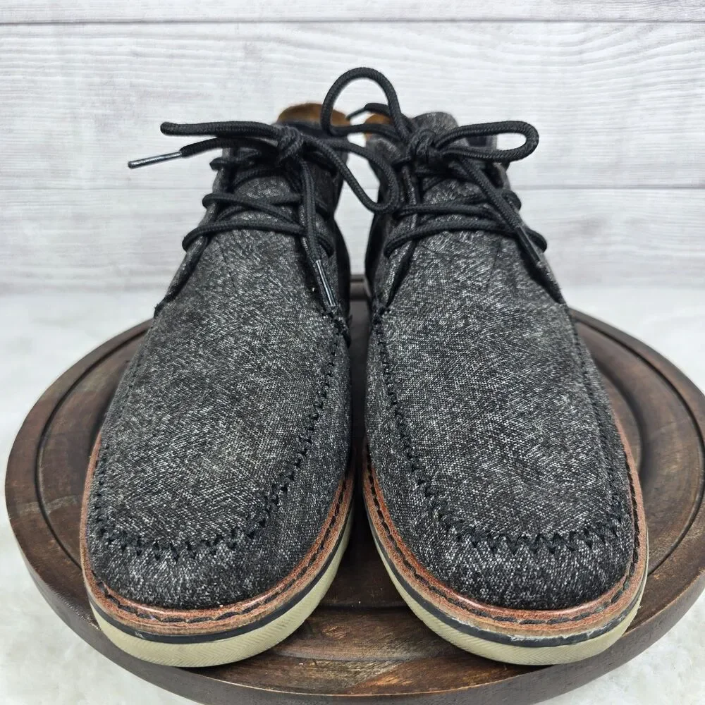 Toms Mens Navi Dark Gray Linen Lace Up Round Toe Chukka Boots Sz 10.5 M